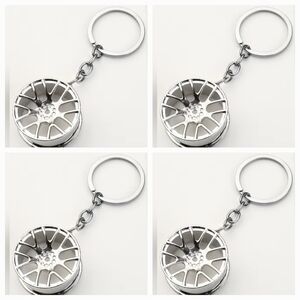 4 NEW Car Wheel Rim Metal Keychains Silver
